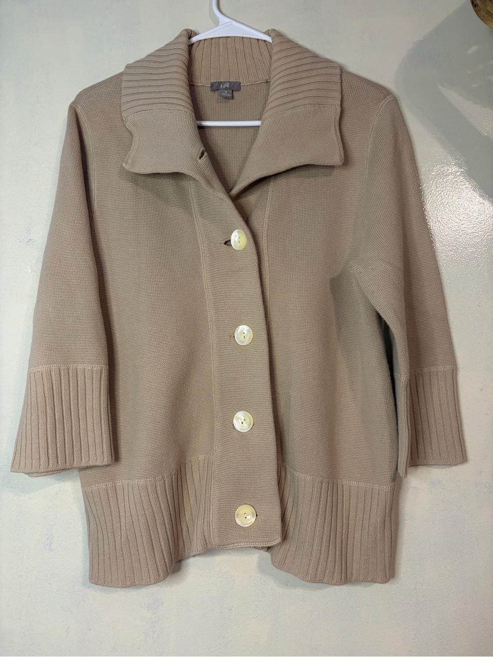 J.Jill thick knit preppy sweater cardigan 3/4 sleeve preppy academia cowl sz M